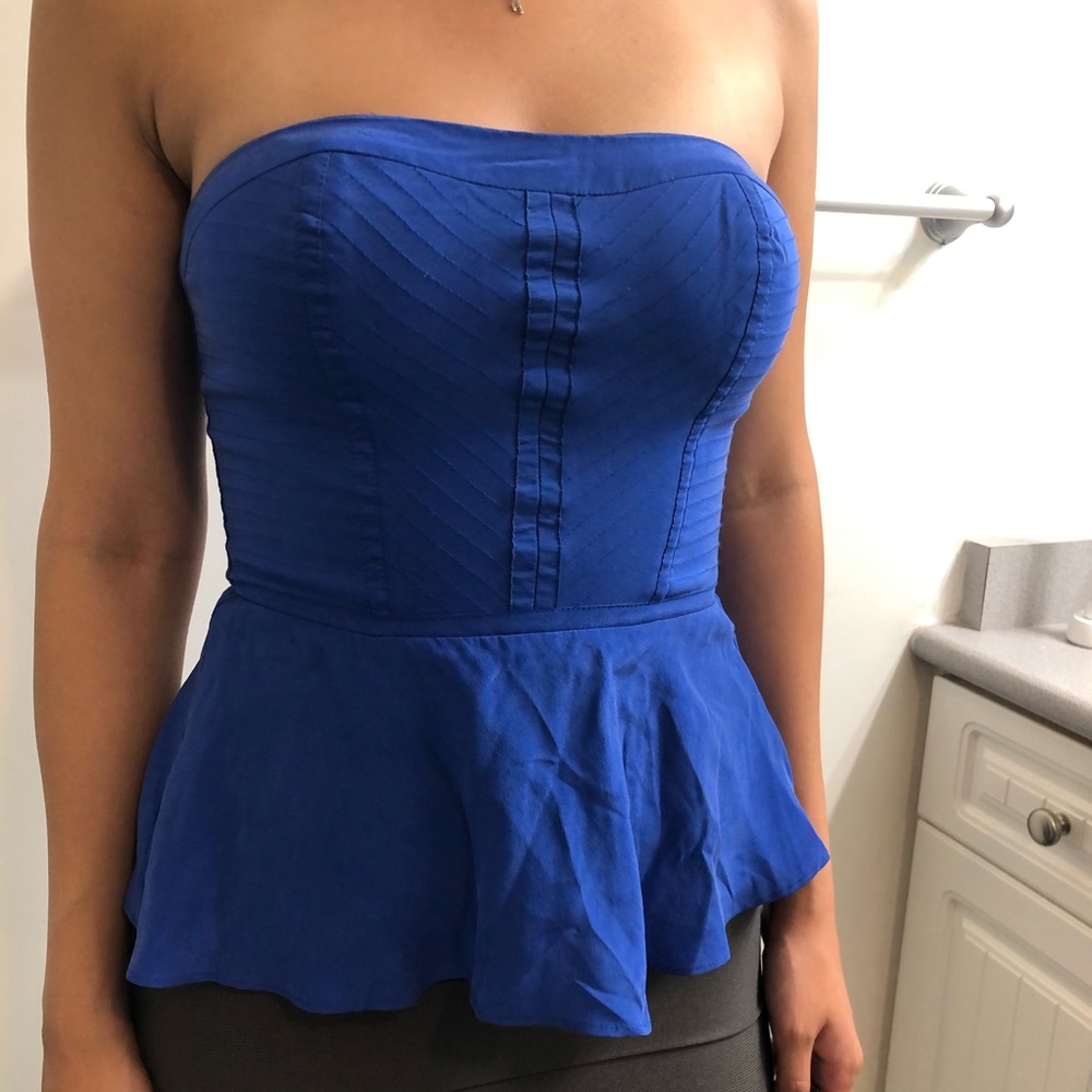 Bebe royal blue strapless peplum top